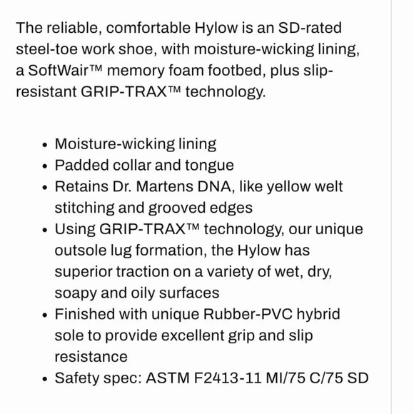 Dr. Doc Marten Steel Toe Hylow Boots Shoes Lace Up Leather Black Men's Size 12 - Picture 12 of 13